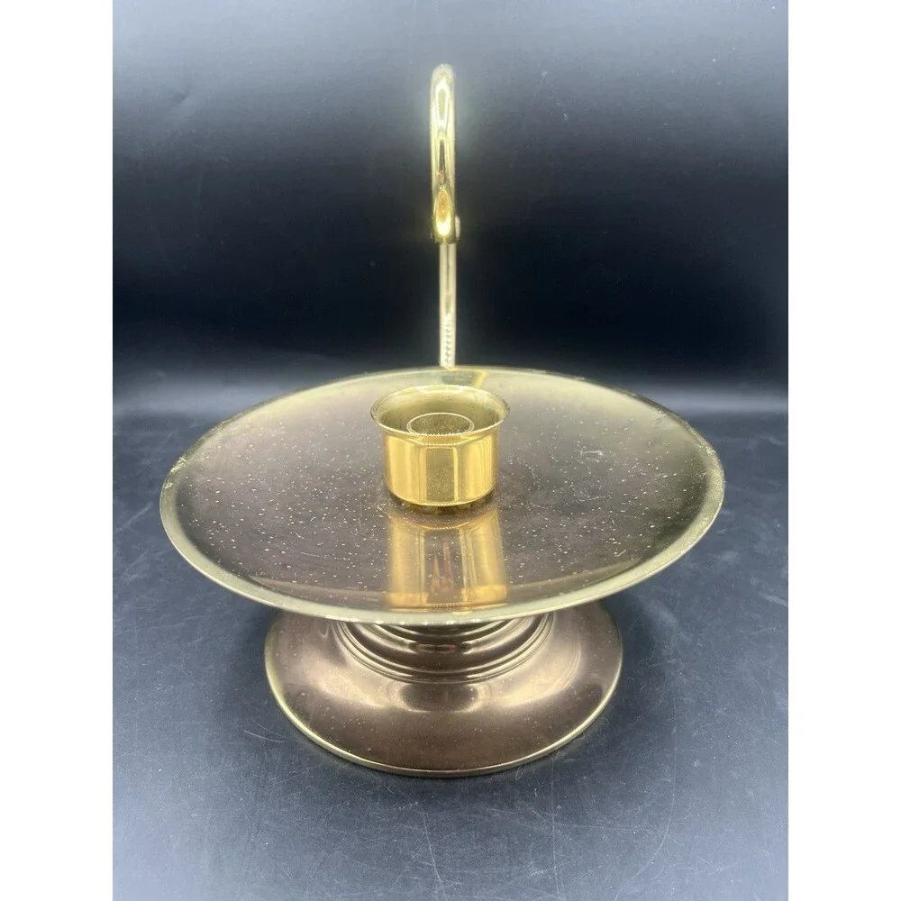 Vtg Baldwin Brass Large Chamber Candlestick Candle Holder w/ Scroll Swirl Handle